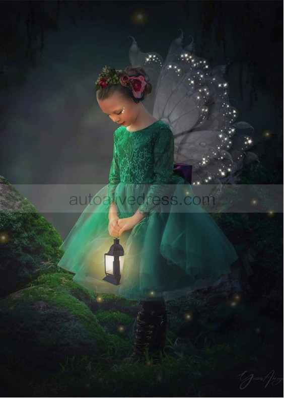 Forest Green Lace Tulle Flower Girl Dress